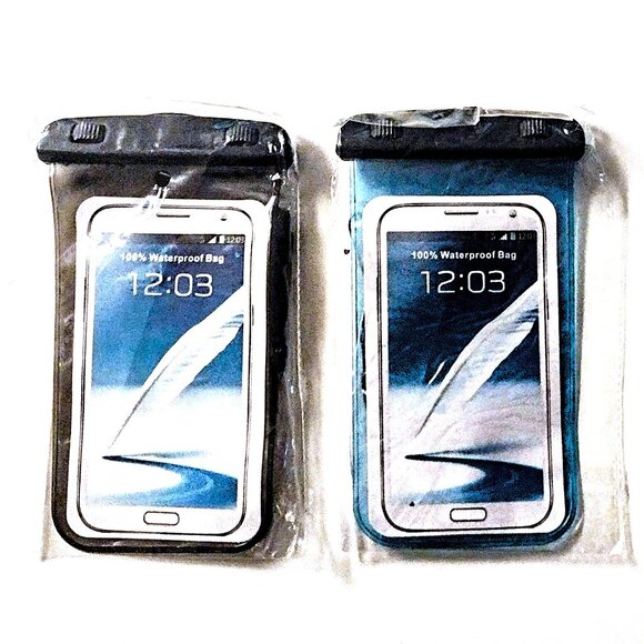 2 Pack Waterproof Universal Cell Phone Pouch (Lanyard & Arm Band) ~ Blue & Smoke - Picture 2 of 9
